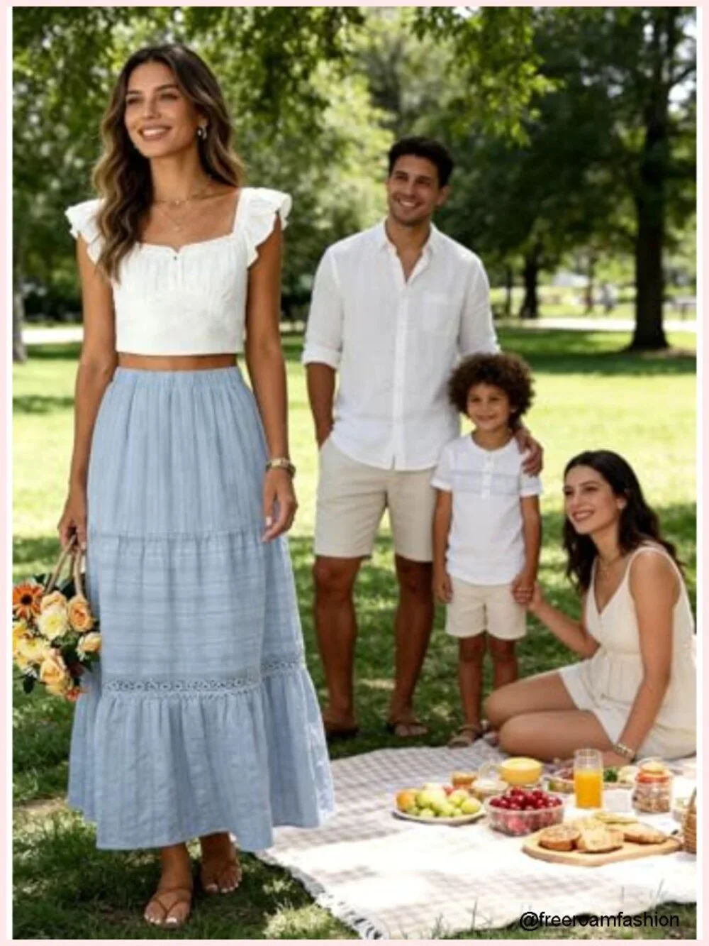Boho Tiered Maxi Skirt High Waisted Cotton Crochet Lace A-Line Flowy Beach